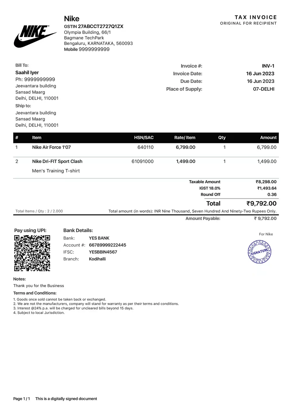 Elegant GST Invoice Template