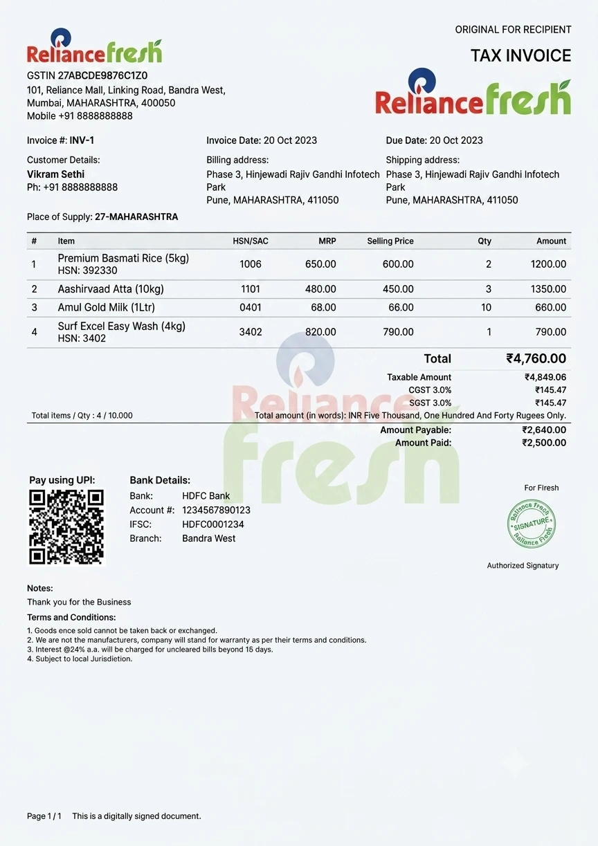 MRP + Discount GST Invoice Template