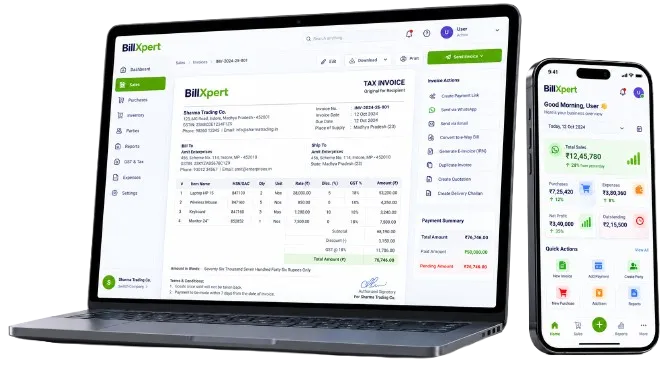 BillXpert Multi-Device GST Billing Software on Laptop and Mobile