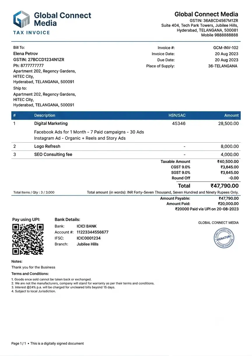 Service Template GST Invoice Template