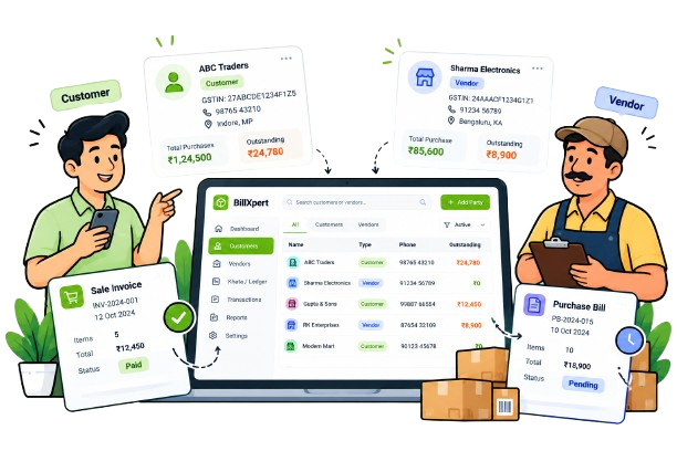 BillXpert Customer & Vendor Khata Ledgers