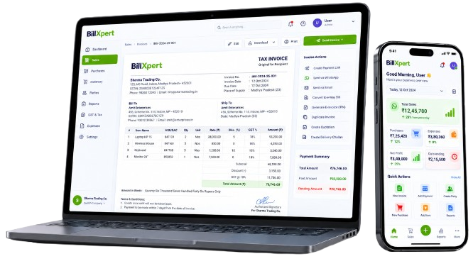 BillXpert Multi-Device GST Billing Software on Laptop and Mobile